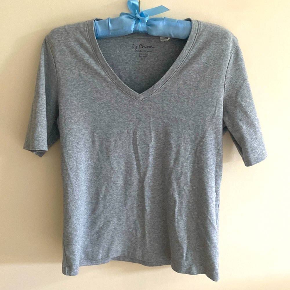 By Chico’s Gray V Neck Tee Shirt Size 1